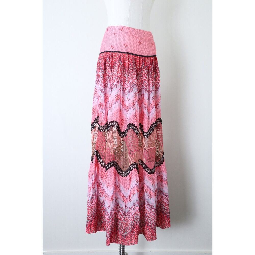 Anthropologie x Bhanuni Jyoti Size 0 Haylie Lace Maxi Skirt Pink Floral Print - Picture 9 of 12